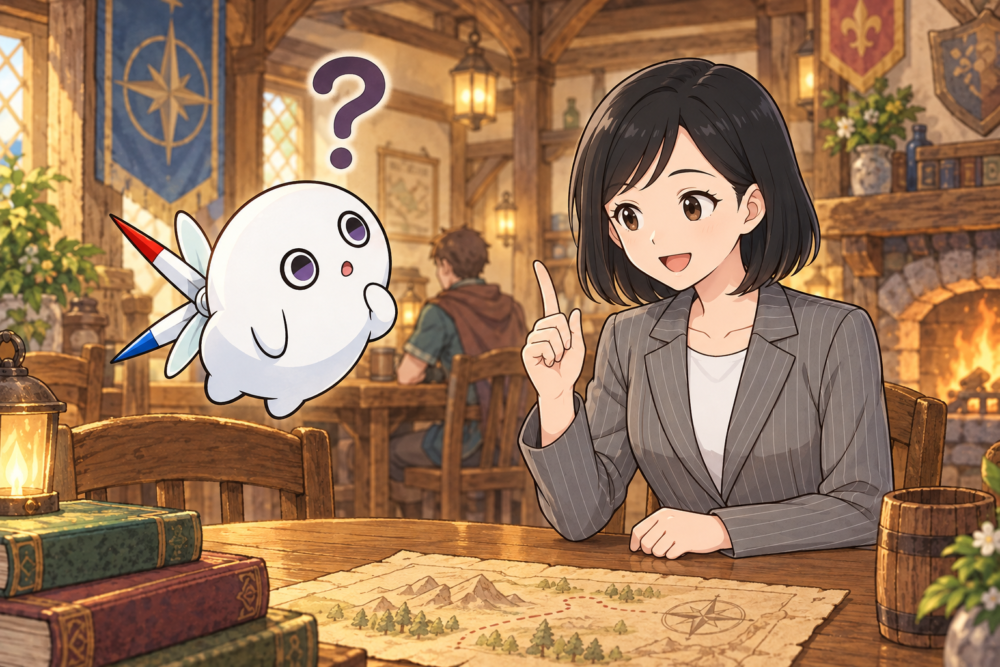 コンパスくんの質問にリクレさんが答えている様子