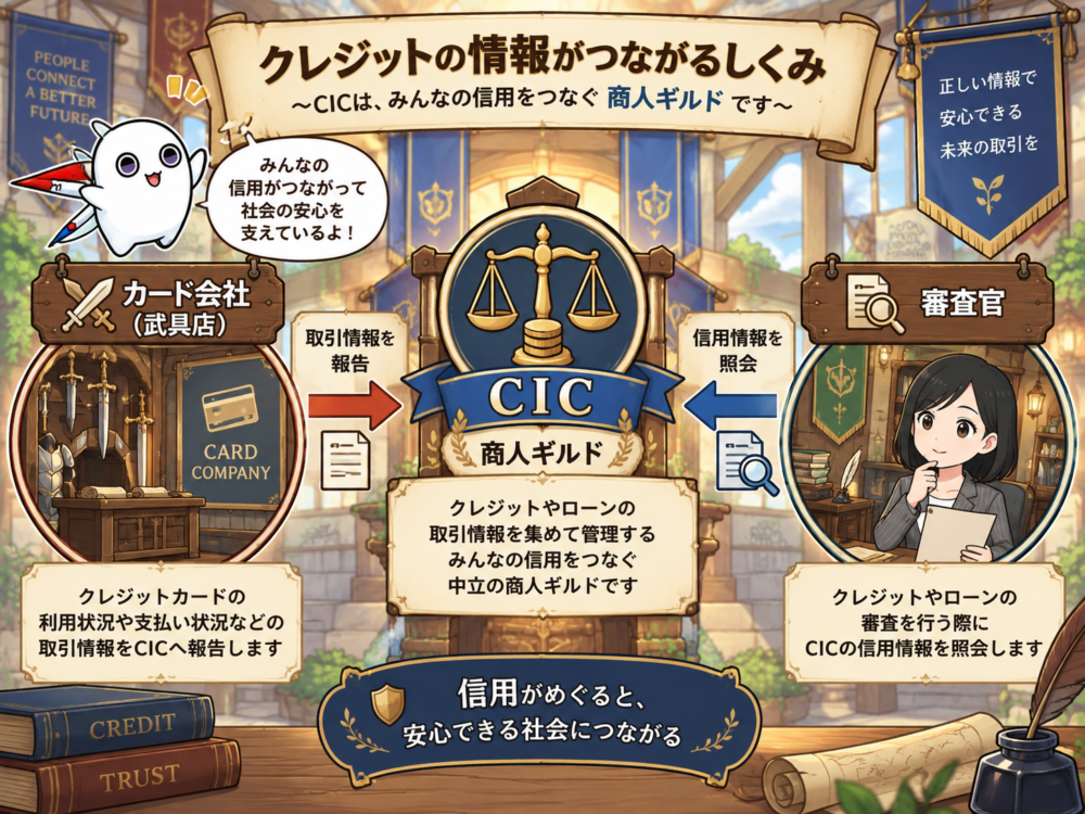 武具店・CIC商人ギルド・審査官の情報連携イメージ