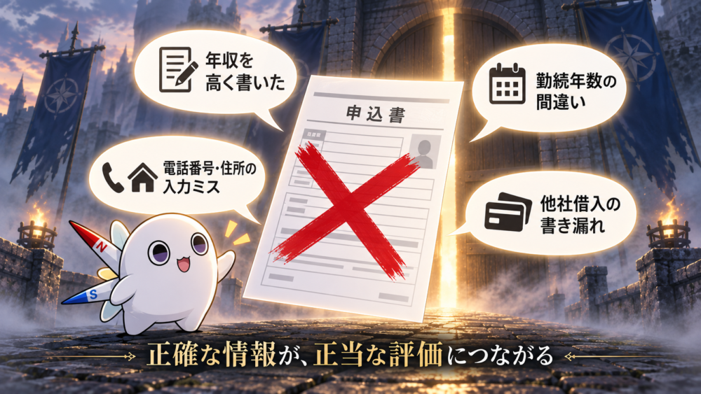 申込書でよくある4つの記入ミス(年収を高く書いた・勤続年数の間違い・電話番号や住所の入力ミス・他社借入の書き漏れ)