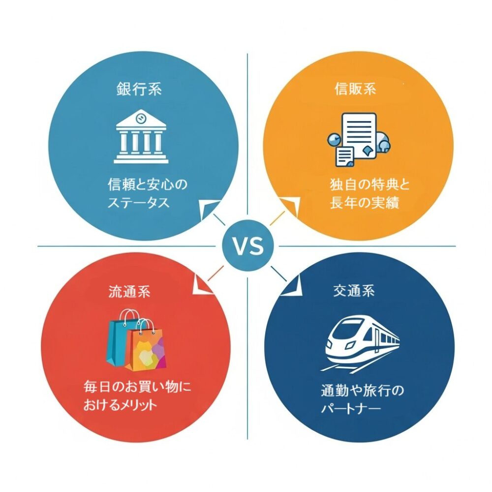 レジットカード発行会社の4大系統を現した図表です。