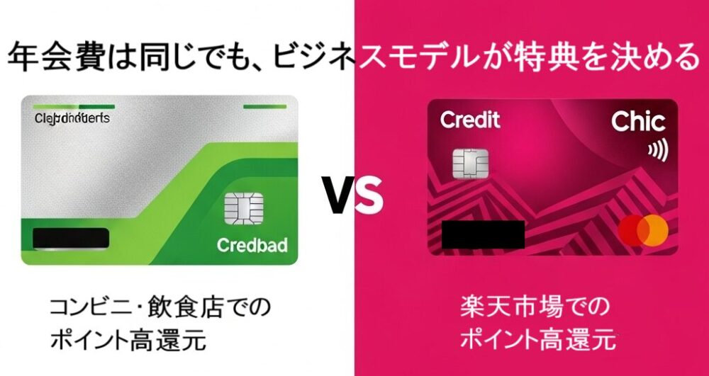 年会費は同じでもビジネスモデルで特典が変ってくる系統の違いを現した図です。